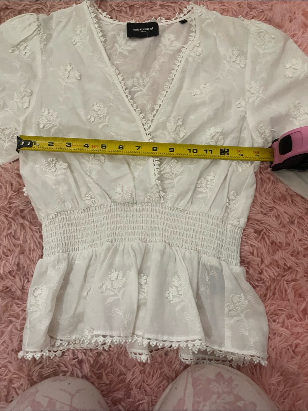 The Kooples White Embroidered Wrap Peplum Blouse Size 2 Lace Trim - Picture 5 of 6